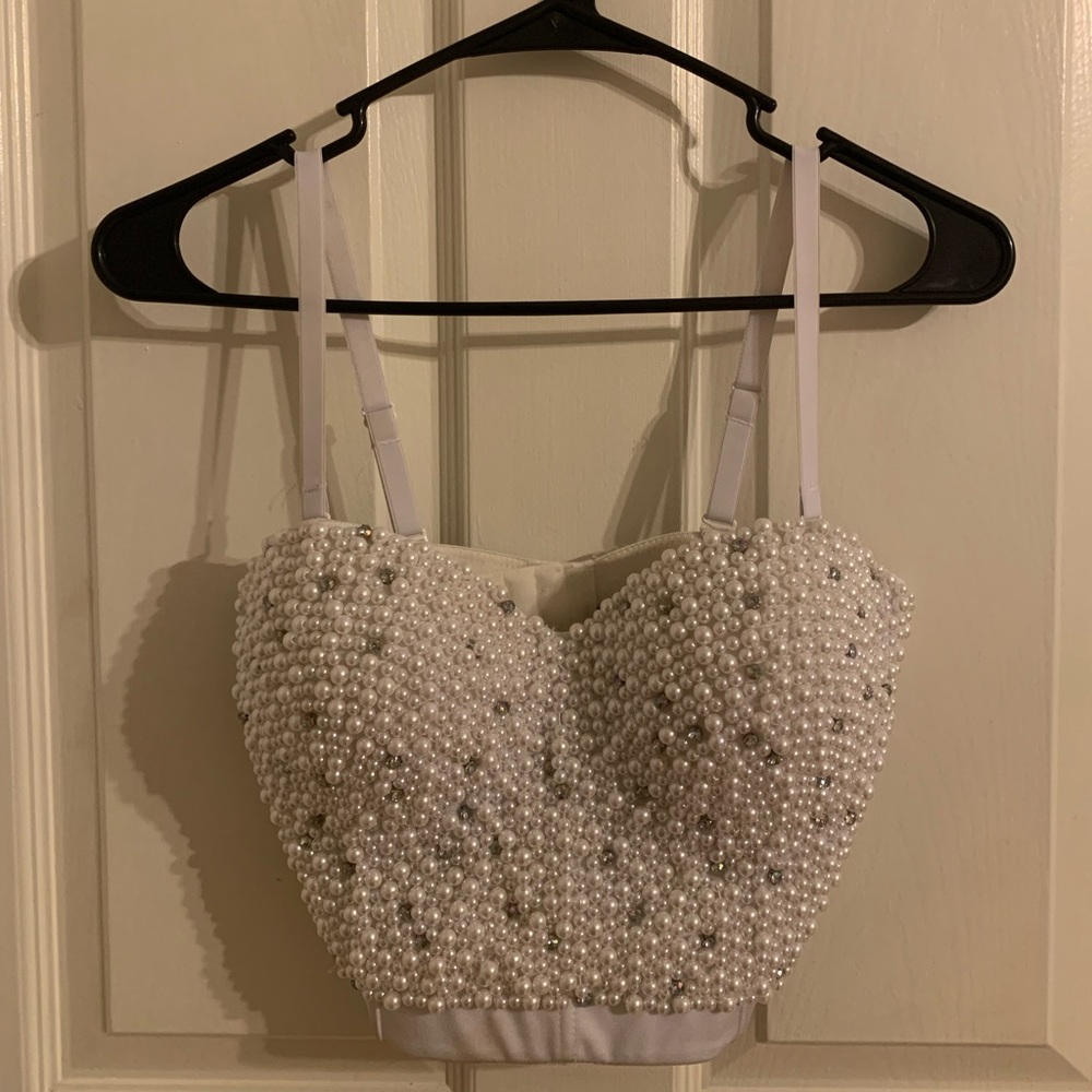 PEARL EMBELLISHED CROPPED BUSTIER